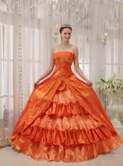 Orange Ball Gown Strapless Floor-length Taffeta Ruffles Quinceanera Dress