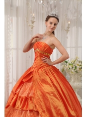 Orange Ball Gown Strapless Floor-length Taffeta Ruffles Quinceanera Dress