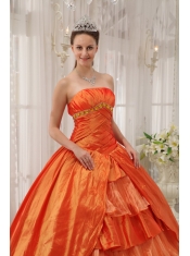 Orange Ball Gown Strapless Floor-length Taffeta Ruffles Quinceanera Dress