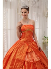 Orange Ball Gown Strapless Floor-length Taffeta Ruffles Quinceanera Dress