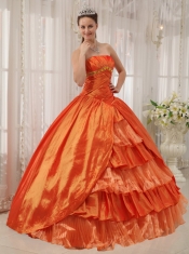 Orange Ball Gown Strapless Floor-length Taffeta Ruffles Quinceanera Dress