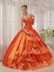 Orange Ball Gown Strapless Floor-length Taffeta Ruffles Quinceanera Dress
