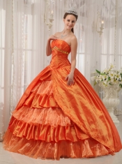 Orange Ball Gown Strapless Floor-length Taffeta Ruffles Quinceanera Dress