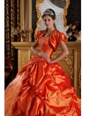 Orange Ball Gown Sweetheart Floor-length Appliques Taffeta Quinceanera Dress