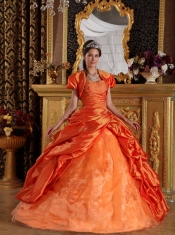 Orange Ball Gown Sweetheart Floor-length Appliques Taffeta Quinceanera Dress