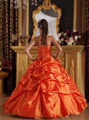 Orange Ball Gown Sweetheart Floor-length Appliques Taffeta Quinceanera Dress