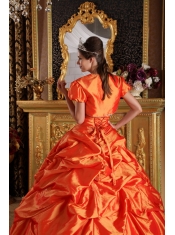 Orange Ball Gown Sweetheart Floor-length Appliques Taffeta Quinceanera Dress
