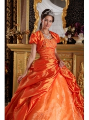Orange Ball Gown Sweetheart Floor-length Appliques Taffeta Quinceanera Dress
