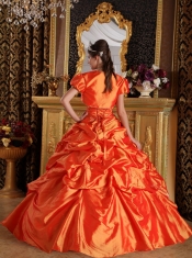 Orange Ball Gown Sweetheart Floor-length Appliques Taffeta Quinceanera Dress