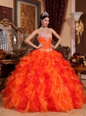 Orange Ball Gown Sweetheart Floor-length Organza Appliques and Beading Quinceanera Dress
