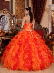 Orange Ball Gown Sweetheart Floor-length Organza Appliques and Beading Quinceanera Dress