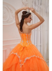 Orange Ball Gown Sweetheart Floor-length Organza Appliques Quinceanera Dress