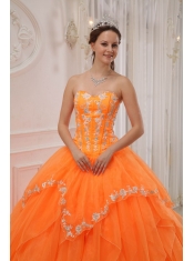 Orange Ball Gown Sweetheart Floor-length Organza Appliques Quinceanera Dress