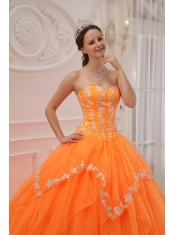 Orange Ball Gown Sweetheart Floor-length Organza Appliques Quinceanera Dress