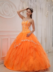 Orange Ball Gown Sweetheart Floor-length Organza Appliques Quinceanera Dress