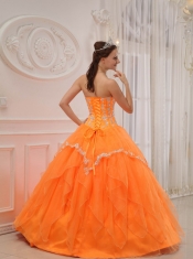 Orange Ball Gown Sweetheart Floor-length Organza Appliques Quinceanera Dress