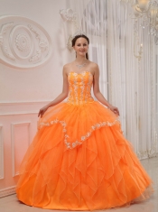 Orange Ball Gown Sweetheart Floor-length Organza Appliques Quinceanera Dress