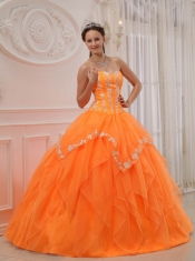 Orange Ball Gown Sweetheart Floor-length Organza Appliques Quinceanera Dress