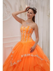Orange Ball Gown Sweetheart Floor-length Organza Appliques Quinceanera Dress