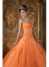 Orange Ball Gown Sweetheart Floor-length Organza Appliques Quinceanera Dress