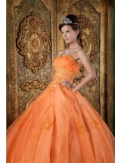 Orange Ball Gown Sweetheart Floor-length Organza Appliques Quinceanera Dress
