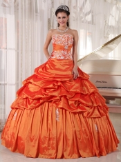 Orange Ball Gown Sweetheart Floor-length Taffeta Appliques and Ruch Quinceanera Dress