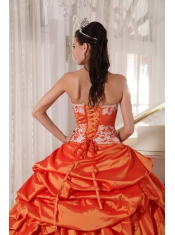 Orange Ball Gown Sweetheart Floor-length Taffeta Appliques and Ruch Quinceanera Dress