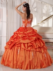 Orange Ball Gown Sweetheart Floor-length Taffeta Appliques and Ruch Quinceanera Dress