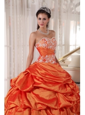 Orange Ball Gown Sweetheart Floor-length Taffeta Appliques and Ruch Quinceanera Dress