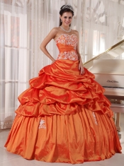 Orange Ball Gown Sweetheart Floor-length Taffeta Appliques and Ruch Quinceanera Dress