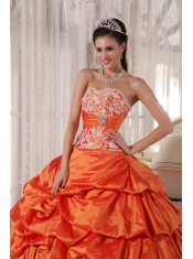 Orange Ball Gown Sweetheart Floor-length Taffeta Appliques and Ruch Quinceanera Dress