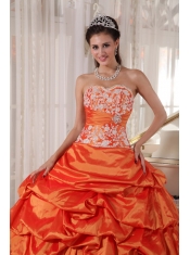 Orange Ball Gown Sweetheart Floor-length Taffeta Appliques and Ruch Quinceanera Dress