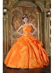 Orange Ball Gown Sweetheart Floor-length Taffeta Appliques Quinceanera Dress