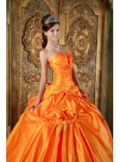 Orange Ball Gown Sweetheart Floor-length Taffeta Appliques Quinceanera Dress