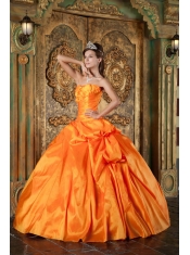 Orange Ball Gown Sweetheart Floor-length Taffeta Appliques Quinceanera Dress
