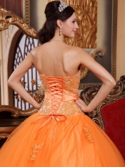Orange Ball Gown Sweetheart Floor-length Tulle Appliques Quinceanera Dress