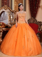 Orange Ball Gown Sweetheart Floor-length Tulle Appliques Quinceanera Dress