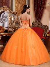 Orange Ball Gown Sweetheart Floor-length Tulle Appliques Quinceanera Dress