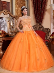 Orange Ball Gown Sweetheart Floor-length Tulle Appliques Quinceanera Dress