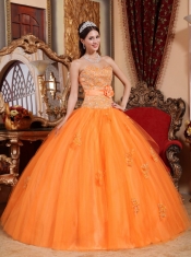 Orange Ball Gown Sweetheart Floor-length Tulle Appliques Quinceanera Dress