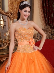 Orange Ball Gown Sweetheart Floor-length Tulle Appliques Quinceanera Dress
