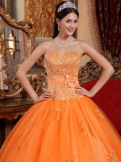 Orange Ball Gown Sweetheart Floor-length Tulle Appliques Quinceanera Dress