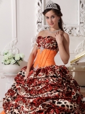 OraLeopard and Organza Quinceanera Dress Sweetheart Sweep / Brush Train Appliques Ball Gown