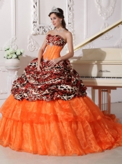 OraLeopard and Organza Quinceanera Dress Sweetheart Sweep / Brush Train Appliques Ball Gown