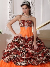 OraLeopard and Organza Quinceanera Dress Sweetheart Sweep / Brush Train Appliques Ball Gown