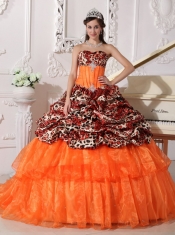 OraLeopard and Organza Quinceanera Dress Sweetheart Sweep / Brush Train Appliques Ball Gown
