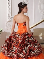 OraLeopard and Organza Quinceanera Dress Sweetheart Sweep / Brush Train Appliques Ball Gown