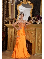 Orange Mermaid Sweetheart Floor-length Beading Taffeta Prom / Pageant Dress