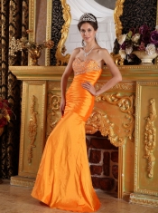 Orange Mermaid Sweetheart Floor-length Beading Taffeta Prom / Pageant Dress