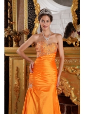 Orange Mermaid Sweetheart Floor-length Beading Taffeta Prom / Pageant Dress